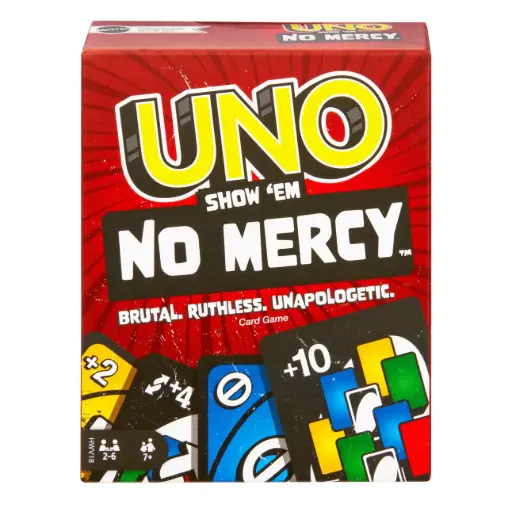 UNO No MERCY Card Game | Fast Strategy Fun for Kids, Teens, Adults | 2-6 Player Family Entertainment |   168 Cards Maroon
